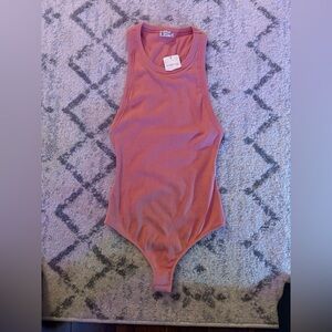Free People Intimately Coral Ribbed Racerback Bodysuit Size XS NWT